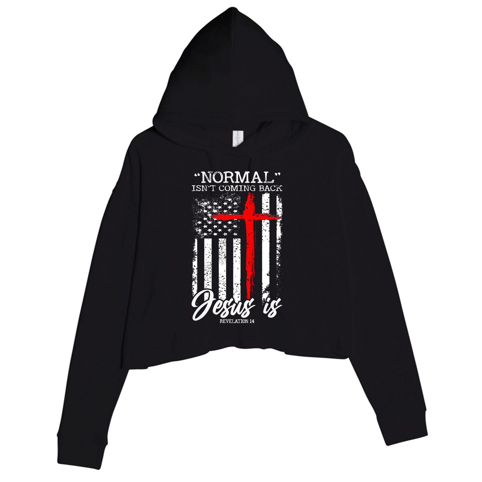 Normal Isn't Coming Back But Jesus Is Revelation 14  Crop Fleece Hoodie