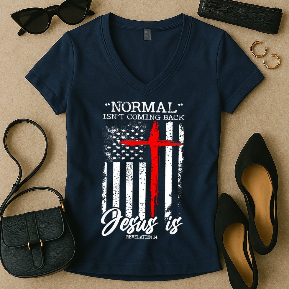 Normal Isn't Coming Back But Jesus Is Revelation 14  Women's V-Neck T-Shirt
