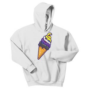 Nonbinary Icecream Cone Flag Enby Genderqueer LGBT Pride Kids Hoodie