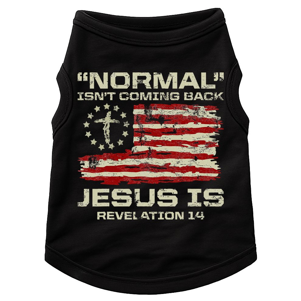 Normal IsnT Coming Back Jesus Is Christian American Flag Doggie Tank