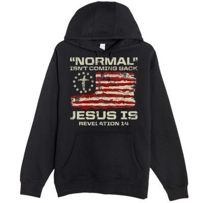 Normal IsnT Coming Back Jesus Is Christian American Flag Premium Pullover Hoodie