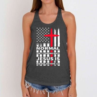 Norman Isnt Coming Back Jesus Is Revelation 14 Christ Christianity Women's Knotted Racerback Tank