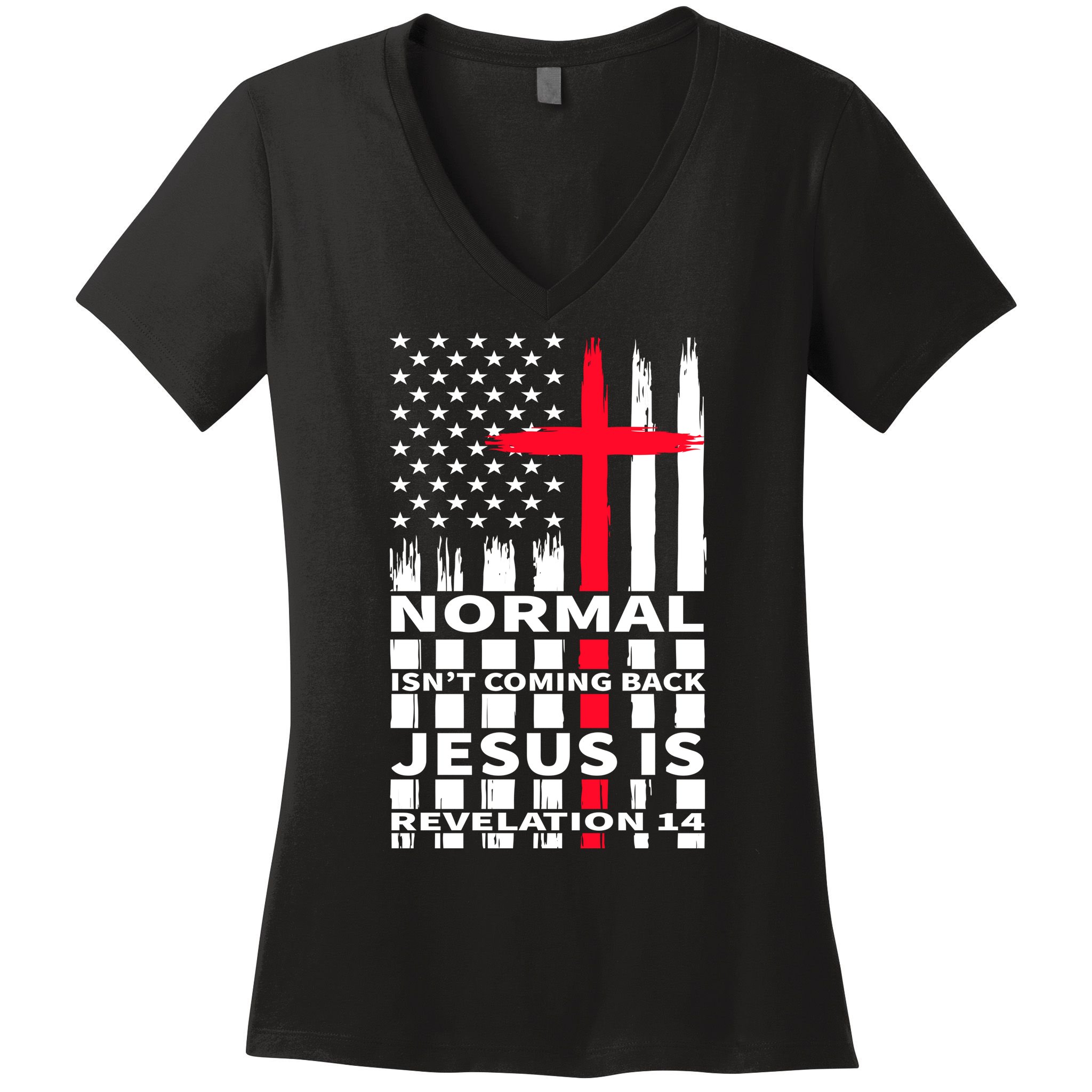 Norman Isnt Coming Back Jesus Is Revelation 14 Christ Christianity Women's V-Neck T-Shirt