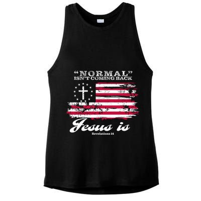 Normal Isn't Coming Back But Jesus Is Revelation 14 American Flag Ladies PosiCharge Tri-Blend Wicking Tank