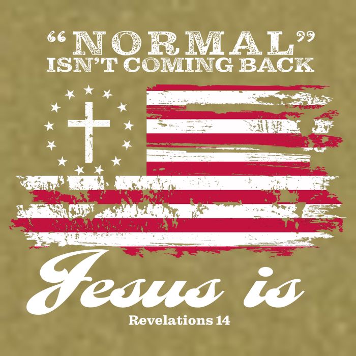 Normal Isn't Coming Back But Jesus Is Revelation 14 American Flag Garment-Dyed Women's Muscle Tee