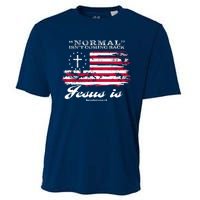 Normal Isn't Coming Back But Jesus Is Revelation 14 American Flag Cooling Performance Crew T-Shirt