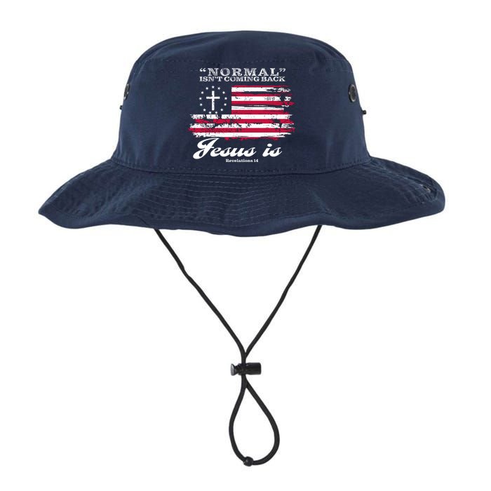 Normal Isn't Coming Back But Jesus Is Revelation 14 American Flag Legacy Cool Fit Booney Bucket Hat