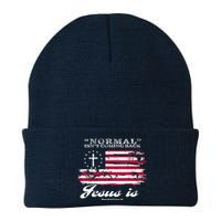 Normal Isn't Coming Back But Jesus Is Revelation 14 American Flag Knit Cap Winter Beanie