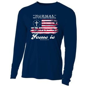 Normal Isn't Coming Back But Jesus Is Revelation 14 American Flag Cooling Performance Long Sleeve Crew