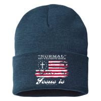 Normal Isn't Coming Back But Jesus Is Revelation 14 American Flag Sustainable Knit Beanie