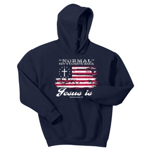 Normal Isn't Coming Back But Jesus Is Revelation 14 American Flag Kids Hoodie