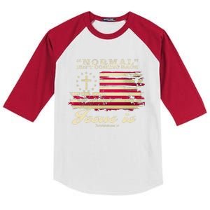 Normal Isn't Coming Back But Jesus Is Revelation 14 American Flag Kids Colorblock Raglan Jersey