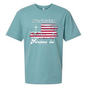 Normal Isn't Coming Back But Jesus Is Revelation 14 American Flag Sueded Cloud Jersey T-Shirt