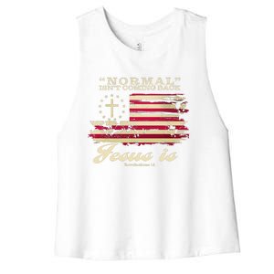 Normal Isn't Coming Back But Jesus Is Revelation 14 American Flag Women's Racerback Cropped Tank