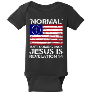 Norman Isnt Coming Back Jesus Is Revelation USA Flag Christianity Baby Bodysuit