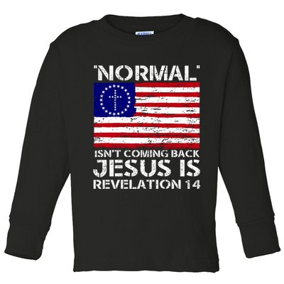 Norman Isnt Coming Back Jesus Is Revelation USA Flag Christianity Toddler Long Sleeve Shirt