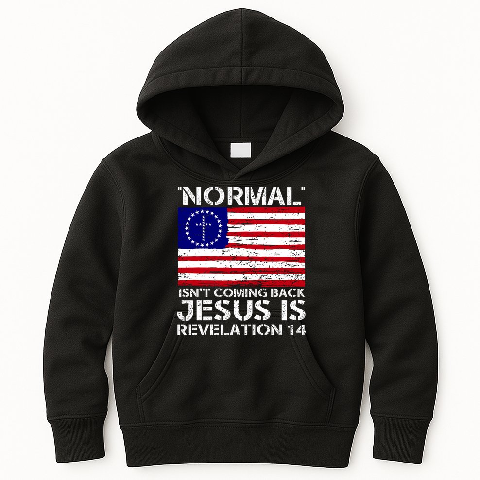 Norman Isnt Coming Back Jesus Is Revelation USA Flag Christianity Kids Hoodie
