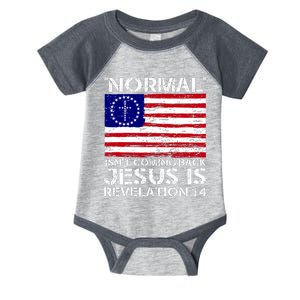 Norman Isnt Coming Back Jesus Is Revelation USA Flag Christianity Infant Baby Jersey Bodysuit