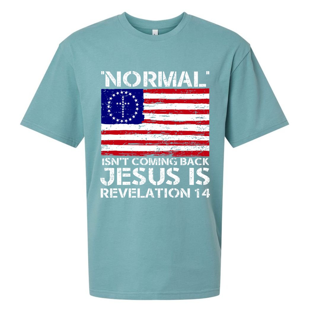 Norman Isnt Coming Back Jesus Is Revelation USA Flag Christianity Sueded Cloud Jersey T-Shirt