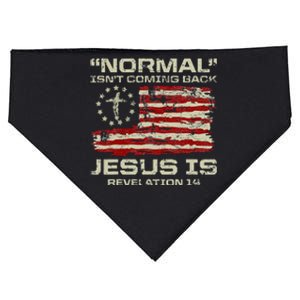 Normal IsnT Coming Back Jesus Is Christian American Flag USA-Made Doggie Bandana