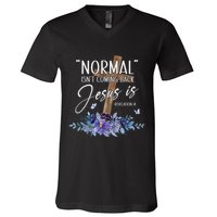 Normal Isn't Coming Back But Jesus Is Revelation 14 Flower V-Neck T-Shirt