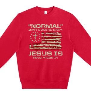 Normal IsnT Coming Back Jesus Is Christian American Flag Premium Crewneck Sweatshirt