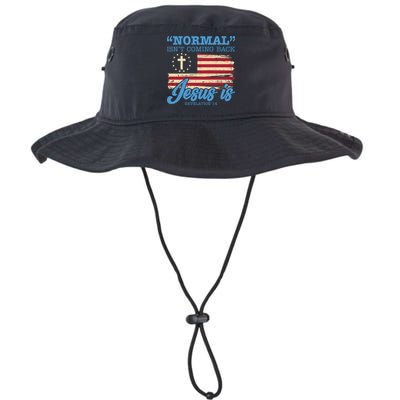 Normal Isn't Coming Back Jesus Is Distressed USA Flag Bucket Hat