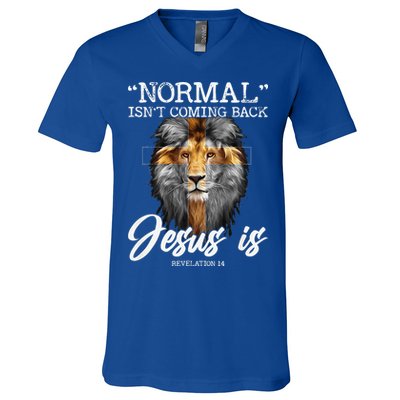 Normal Isnt Coming Back But Jesus Is Cross Christian V-Neck T-Shirt