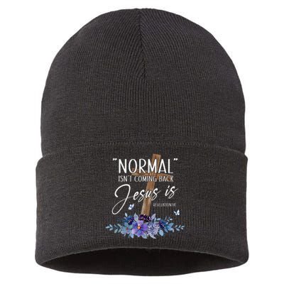 Normal Isnt Coming Back But Jesus Is Revelation 14 Flower Sustainable Knit Beanie