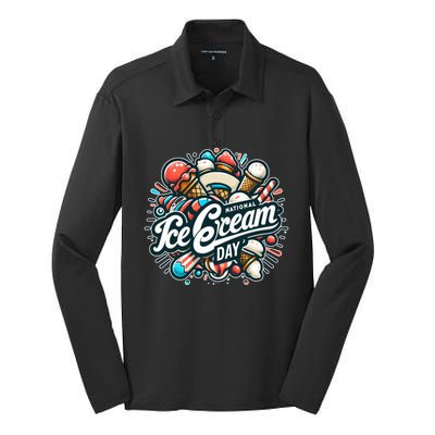 National Ice Cream Day Gift Silk Touch Performance Long Sleeve Polo