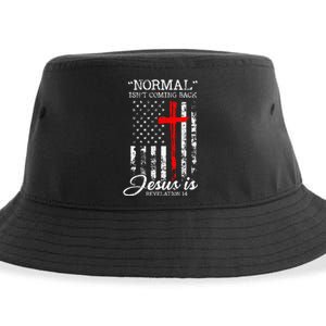 Normal Isnt Coming Back But Jesus Is Revelation 14 USA Flag Sustainable Bucket Hat