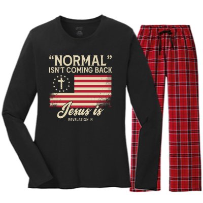 Normal Isnt Coming Back Jesus Is Christian Women's Long Sleeve Flannel Pajama Set 