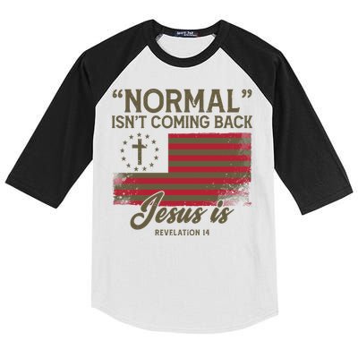 Normal Isnt Coming Back Jesus Is Christian Kids Colorblock Raglan Jersey