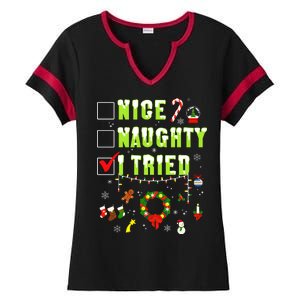 Nice Naughty I Tried Funny Christmas Checklist  Ladies Halftime Notch Neck Tee