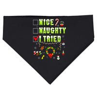 Nice Naughty I Tried Funny Christmas Checklist  USA-Made Doggie Bandana