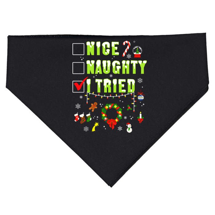 Nice Naughty I Tried Funny Christmas Checklist  USA-Made Doggie Bandana