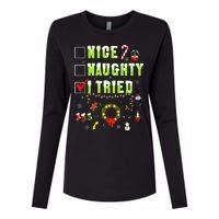 Nice Naughty I Tried Funny Christmas Checklist  Womens Cotton Relaxed Long Sleeve T-Shirt