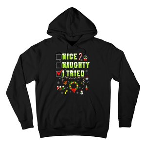 Nice Naughty I Tried Funny Christmas Checklist  Hoodie