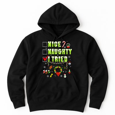 Nice Naughty I Tried Funny Christmas Checklist  Hoodie