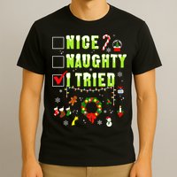 Nice Naughty I Tried Funny Christmas Checklist  T-Shirt