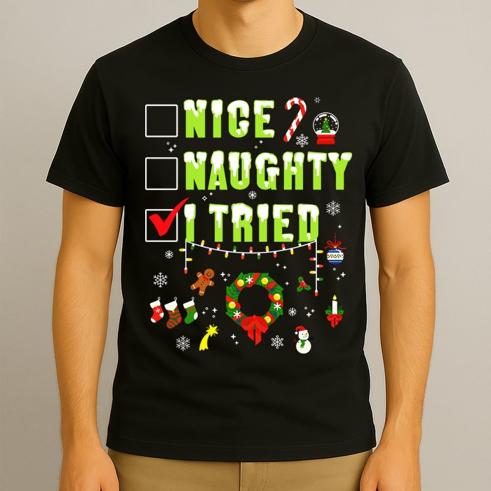 Nice Naughty I Tried Funny Christmas Checklist  T-Shirt
