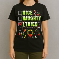 Nice Naughty I Tried Funny Christmas Checklist  T-Shirt
