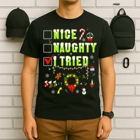 Nice Naughty I Tried Funny Christmas Checklist  T-Shirt