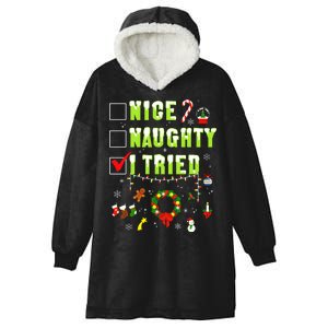 Nice Naughty I Tried Funny Christmas Checklist  Hooded Wearable Blanket