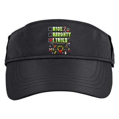 Nice Naughty I Tried Funny Christmas Checklist  Adult Drive Performance Visor