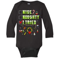 Nice Naughty I Tried Funny Christmas Checklist  Baby Long Sleeve Bodysuit