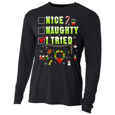 Nice Naughty I Tried Funny Christmas Checklist  Cooling Performance Long Sleeve Crew