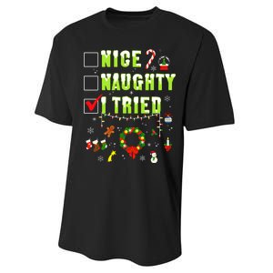 Nice Naughty I Tried Funny Christmas Checklist  Performance Sprint T-Shirt