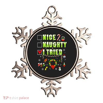 Nice Naughty I Tried Funny Christmas Checklist  Metallic Star Ornament