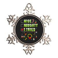 Nice Naughty I Tried Funny Christmas Checklist  Metallic Star Ornament